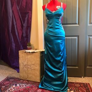 Rhinestone and Satin Gown with Train